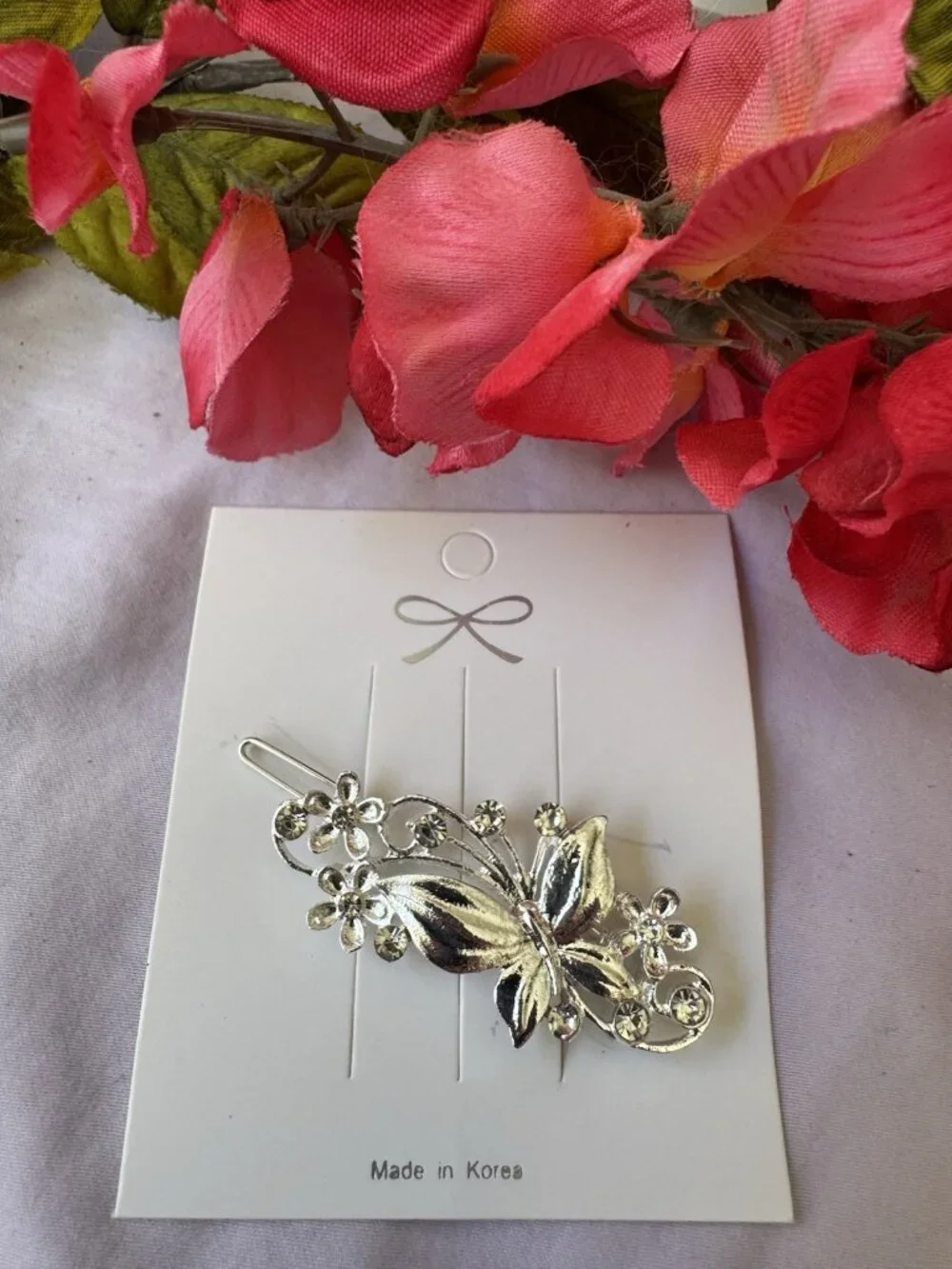 Flower Hair Clip Clamp Butterfly Flower Bling SIlver Crystal Rhinestone 2.5